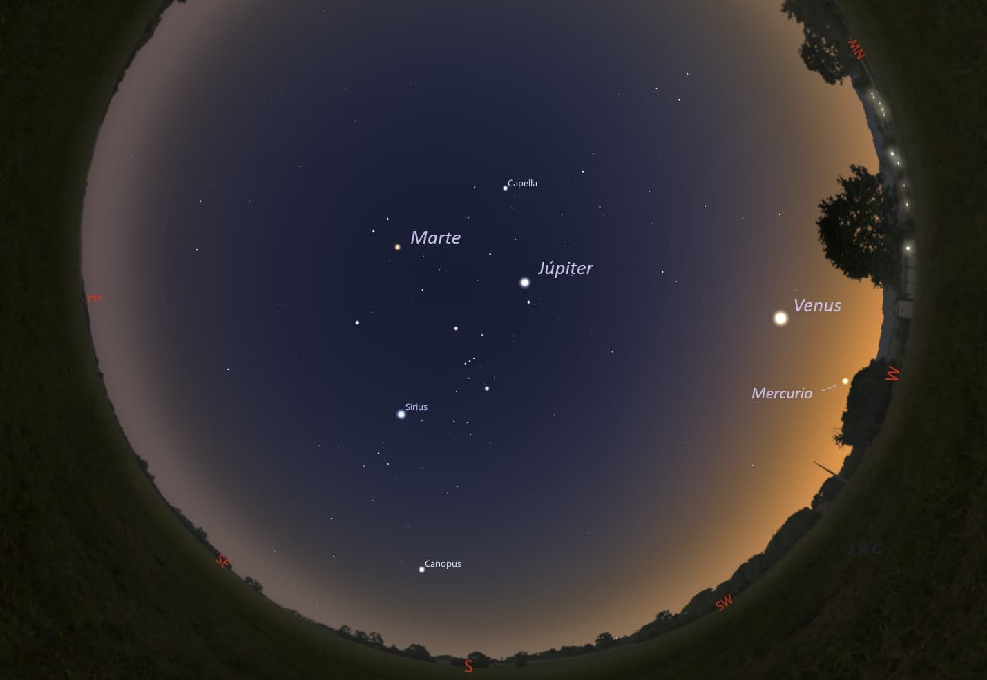 Planetas visibles el 28 de febrero de 2025 - Stellarium