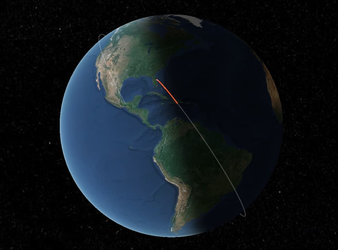 Trayectoria del cohete Falcon 9 el 18 de febrero de 2025
