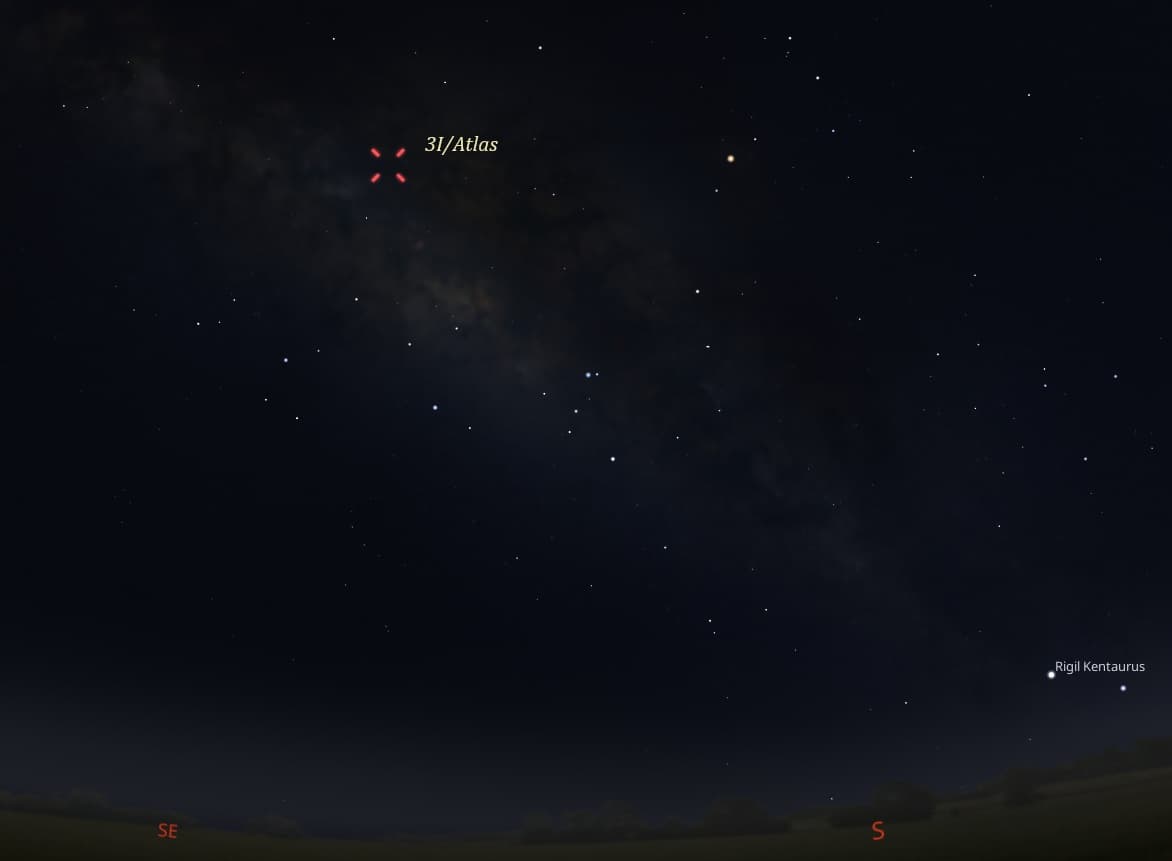 Ubicación del Cometa 3I/Atlas a principios de Julio 2025
