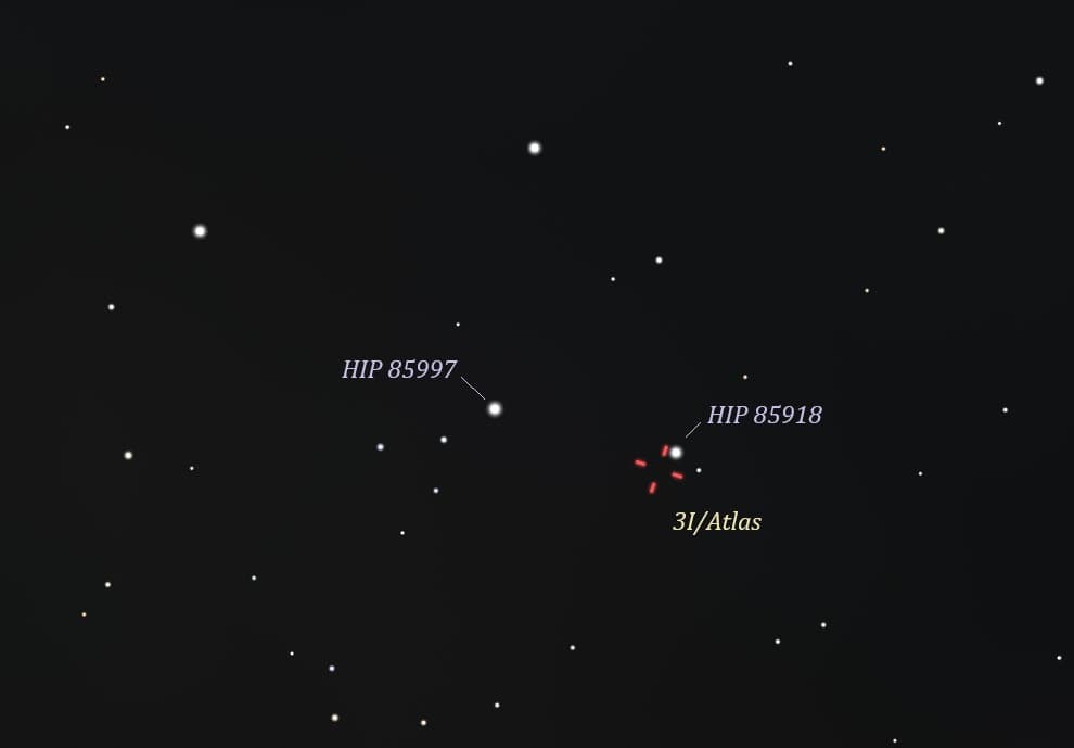 Ubicación del Cometa 3I/Atlas el 15 de julio 2025 cerca 10 pm SAC