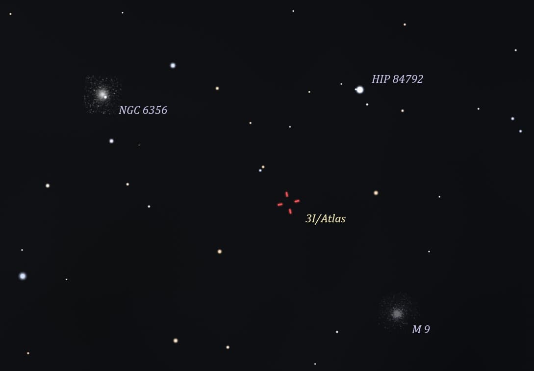 Ubicación del Cometa 3I/Atlas el 20 de julio 2025 cerca 10 pm SAC