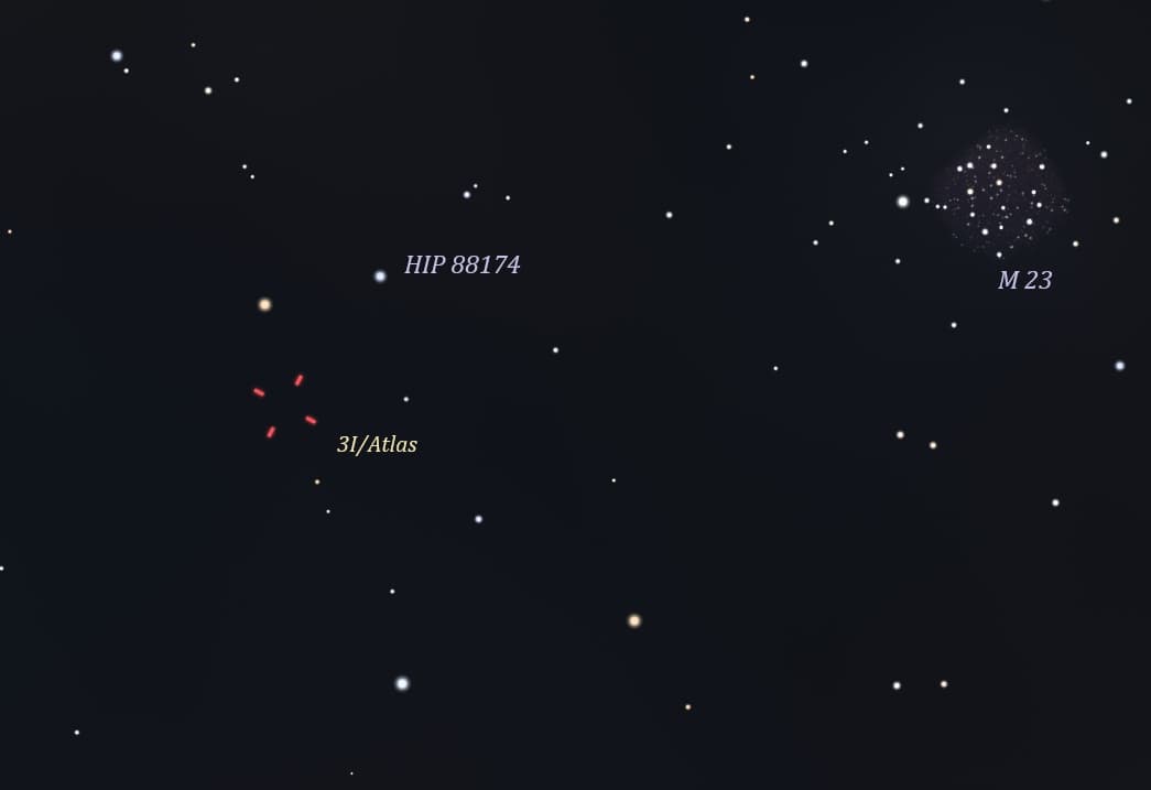 Ubicación del Cometa 3I/Atlas el 3 de julio 2025 cerca 10 pm SAC