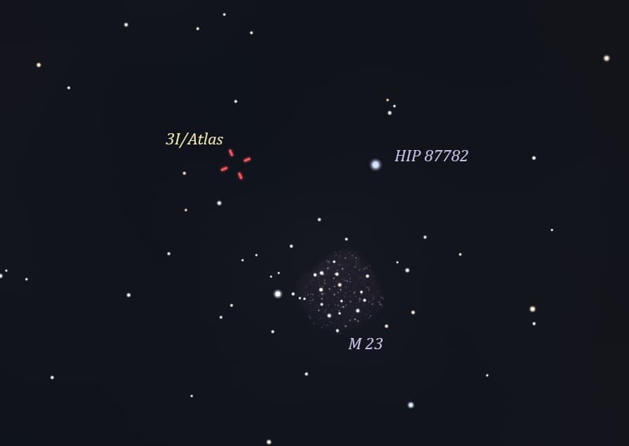 Ubicación del Cometa 3I/Atlas el 5 de julio 2025 cerca 10 pm SAC